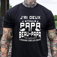 T-shirt Homme deux titres Papa beau papa j'assure - Myachetealy