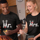 Tee shirt duo couple Mrs Mr cerf personnalisé corne noël partenaire - Myachetealy