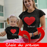 T shirts mère/enfant personnalisables duo avec cœur - Myachetealy